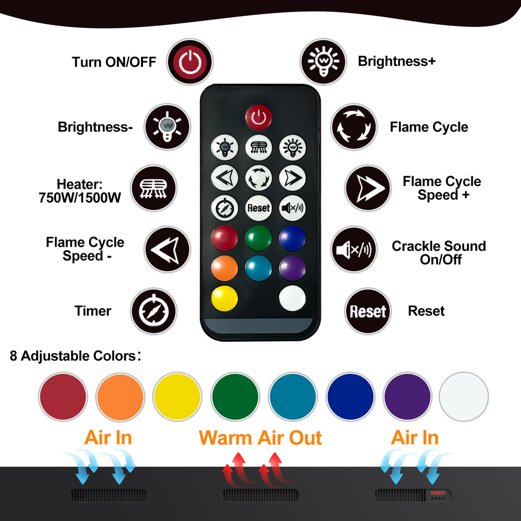 2.4G Remote Controller for HSA, HSW and HSQ Series Electric Fireplace(coin cell battery included)