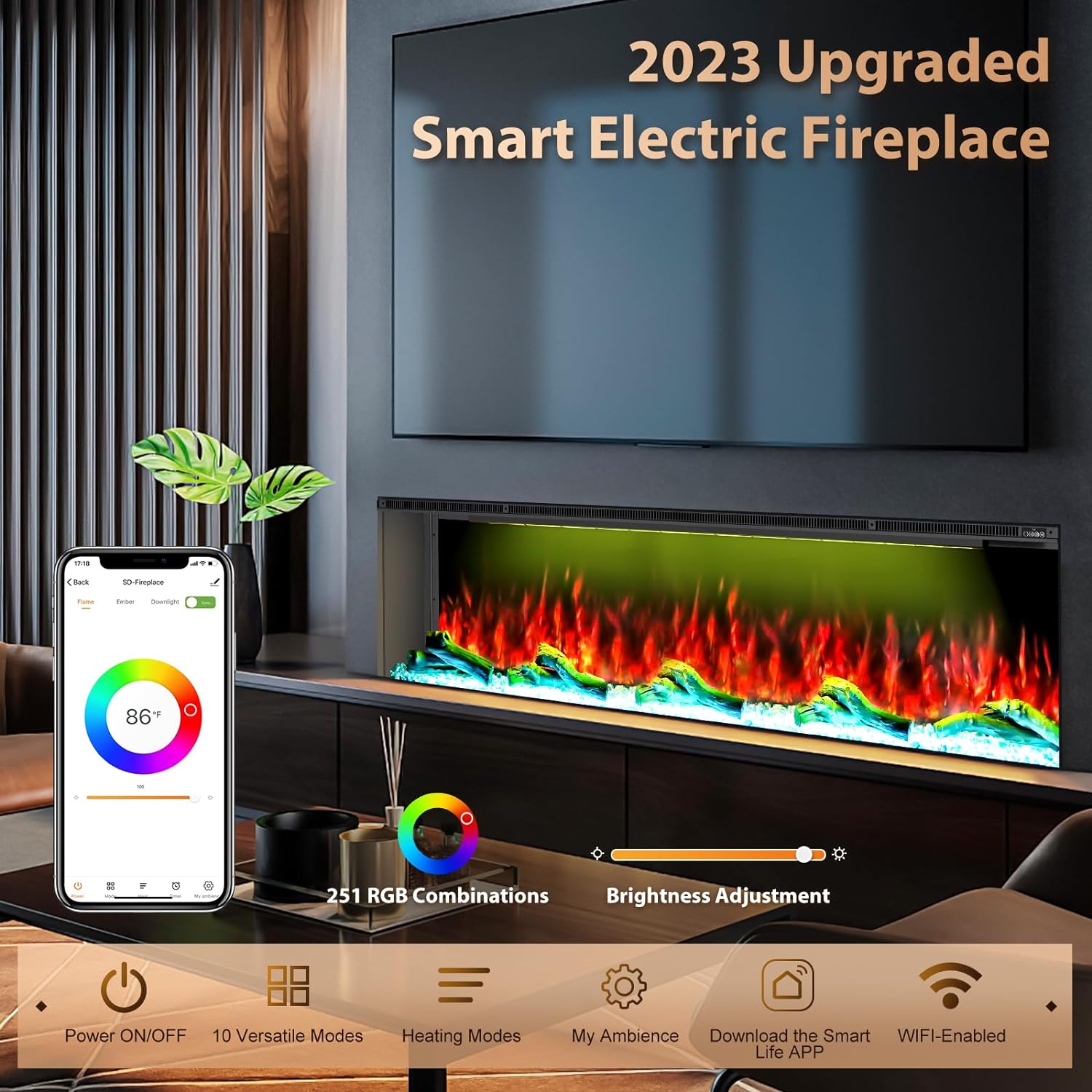 2.4G & WIFI Smart Remote Controller for HSL Series Electric Fireplace(coin cell battery included)