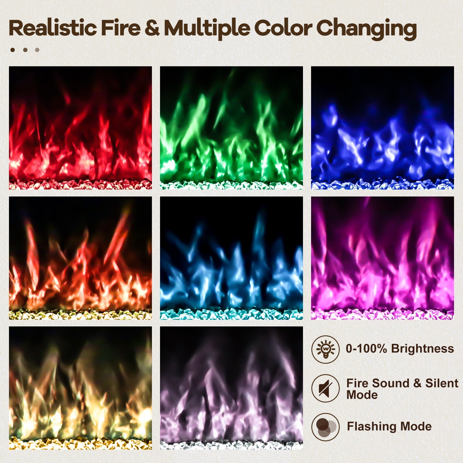 60-inch Ultra Thin Wall Mounted Electric Fireplace Heater, Modern Fire Place Eletric Fireplace for Indoor Living Room Bedroom Use, Realistic LED Flame with Remote Control, Crystals, Black