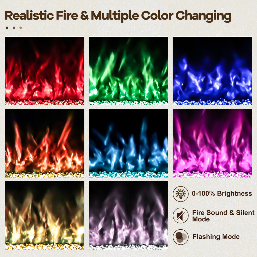 50-inch Ultra Thin Wall Mounted Electric Fireplace Heater, Modern Fire Place Eletric Fireplace for Indoor Living Room Bedroom Use, Realistic LED Flame with Remote Control, Crystals, Black