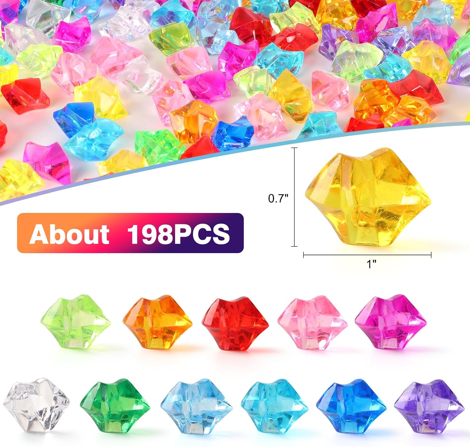 Electric Fireplace Accessory Crystal Stones 1 inch Acrylic Crushed Ice Rocks 1.1 LB, Colorful