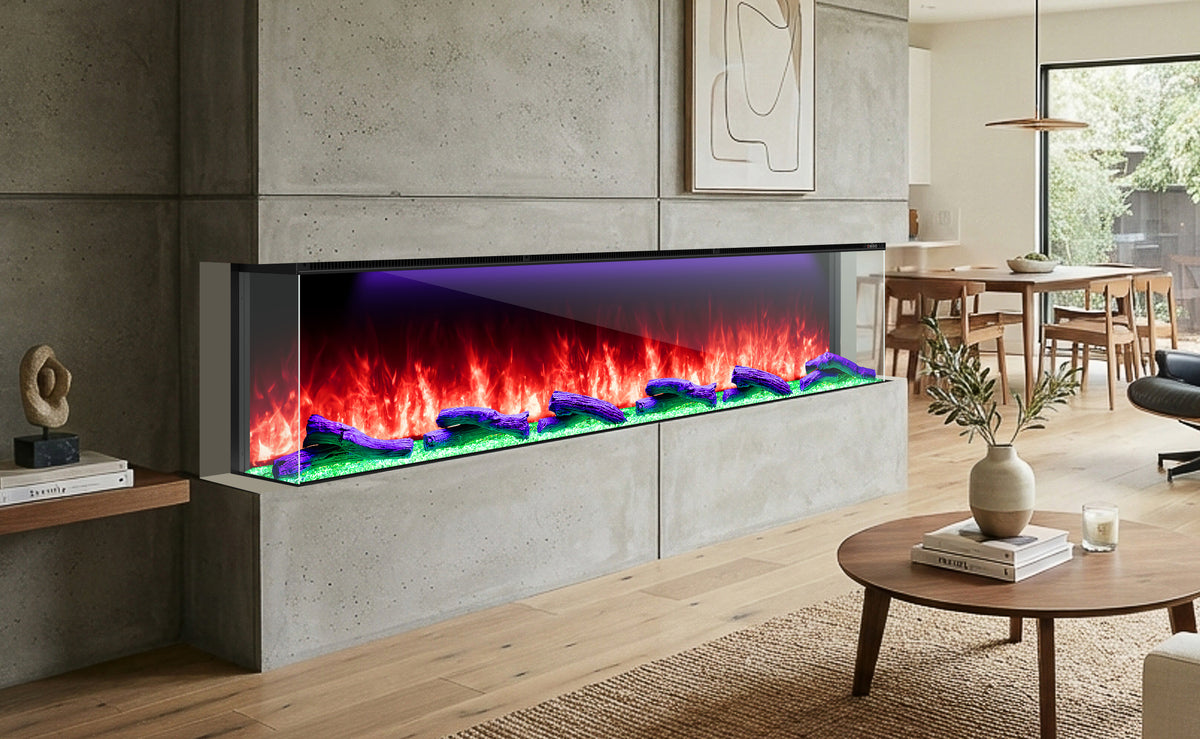 Recessed 3-Sided Electric Fireplace, 80-inch Smart WiFi 251 Flame Colors Combination Inserts Eletric Fire Place Heater for Living Room Indoor Use with Remote Control, Log & Crystals, Black