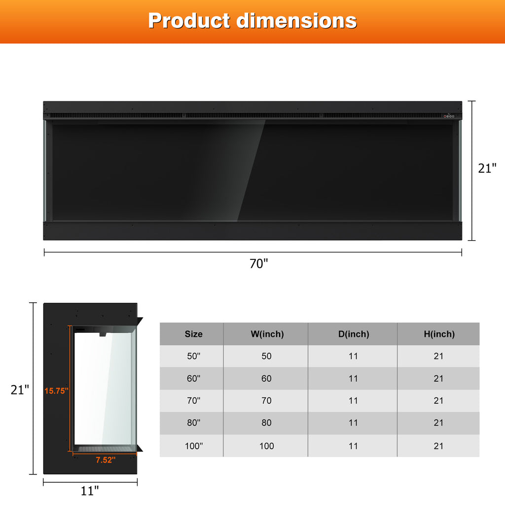 Recessed 3-Sided Electric Fireplace, 70-inch Smart WiFi 251 Flame Colors Combination Inserts Eletric Fire Place Heater for Living Room Indoor Use with Remote Control, Log & Crystals, Black