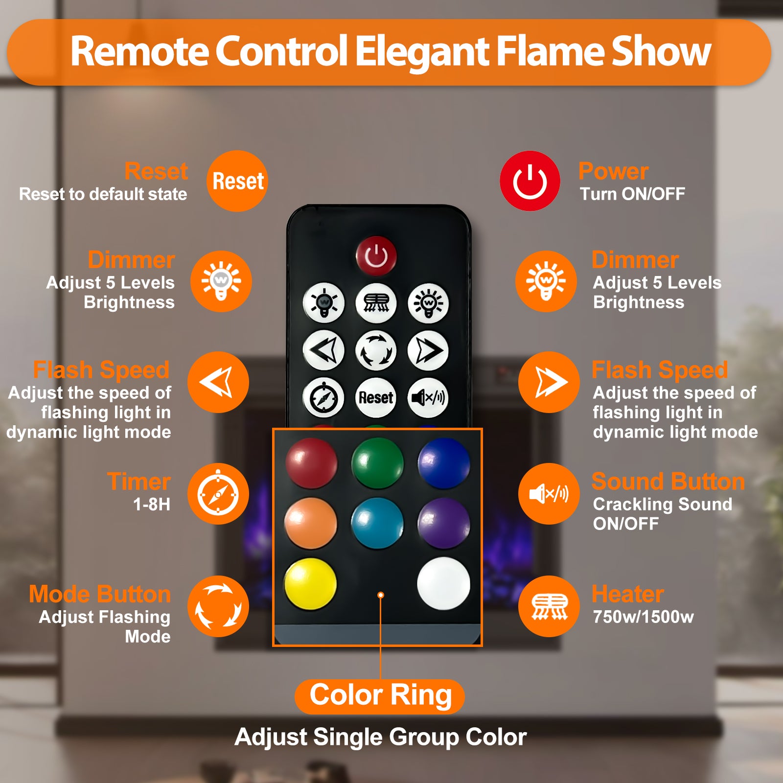 2.4G Remote Controller for HSA, HSW and HSQ Series Electric Fireplace(coin cell battery included)
