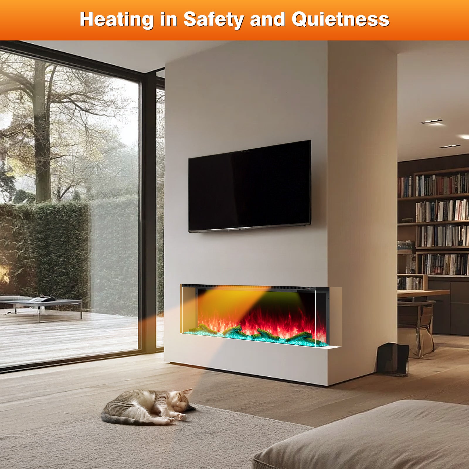 Recessed 3-Sided Electric Fireplace, 80-inch Smart WiFi 251 Flame Colors Combination Inserts Eletric Fire Place Heater for Living Room Indoor Use with Remote Control, Log & Crystals, Black