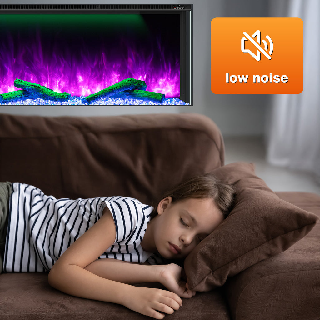 Recessed 3-Sided Electric Fireplace, 60-inch Smart WiFi 251 Flame Colors Combination Inserts Eletric Fire Place Heater for Living Room Indoor Use with Remote Control, Log & Crystals, Black