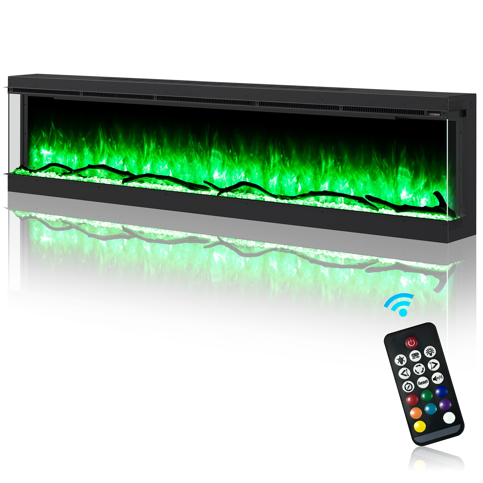 Inserts 3-Sided Electric Fireplace 80-inch Long Modern Eletric Fire Place Space Heater for Indoor Living Room Bedroom Use, Realistic Led Flame Color with Remote Control, Log & Crystals, Black