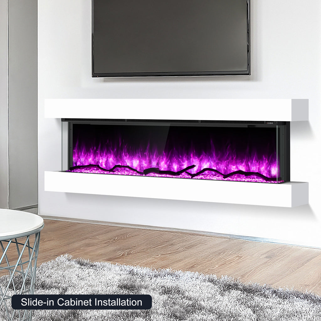 Inserts 3-Sided Electric Fireplace 80-inch Long Modern Eletric Fire Place Space Heater for Indoor Living Room Bedroom Use, Realistic Led Flame Color with Remote Control, Log & Crystals, Black
